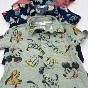 Disney Kids Green Mickey Mouse Button Down Shirt, bundle of 3